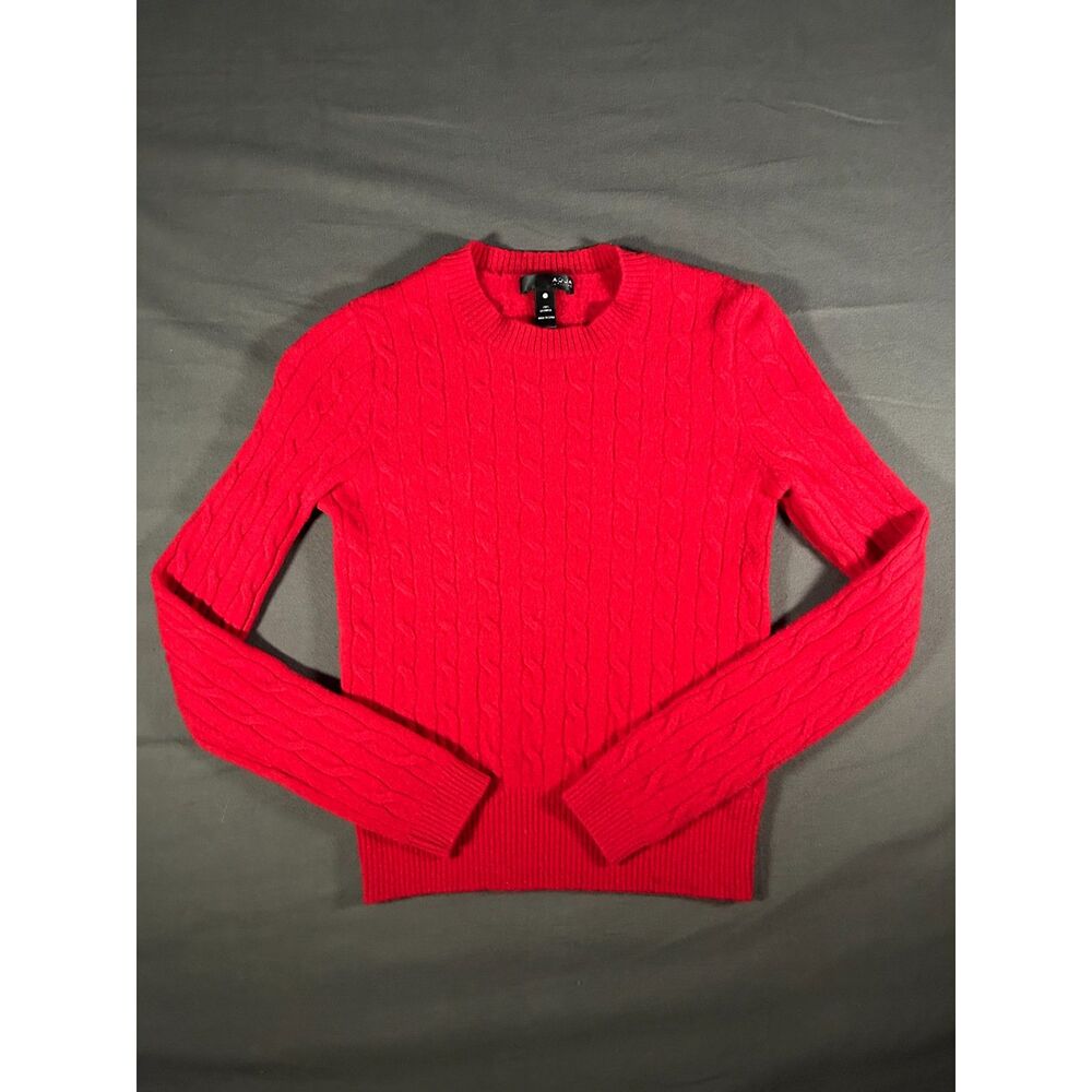 Old Money Christmas Red Cable Knit Cashmere Sweater XS Preppy Quiet Luxury